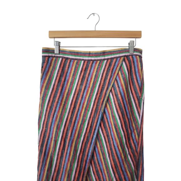 Madewell Overlay Midi Skirt Linen/Cotton in Rainbow Stripe Size Large - Picture 2 of 8